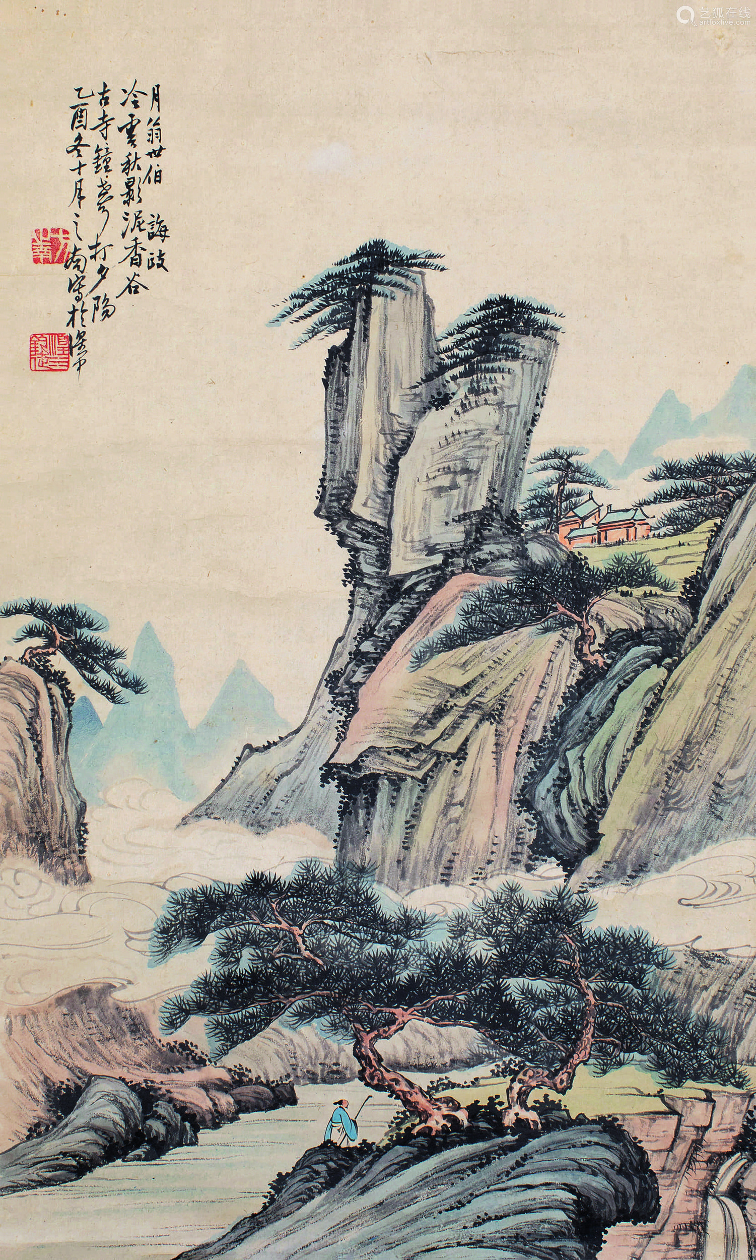 方之南古寺秋影高士图设色纸本 Deal Price Picture 方之南古寺秋影高士图设色纸本 Deal Price Picture