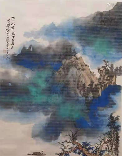 張大千 山間獨釣 近現代