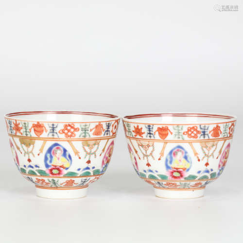 Qing，A pair of Fencai cups