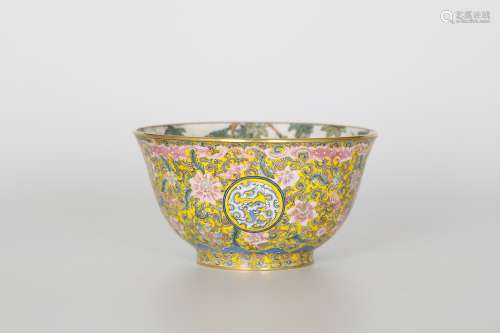 18th，Painted enamel flower bowl