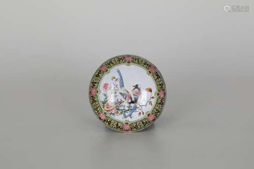 17th，Copper painted enamel flower and bird fragrance box