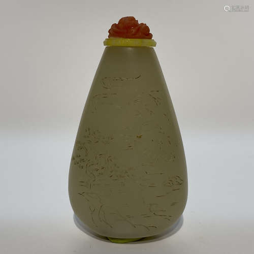 18th，Hetian jade snuff bottle (with ancient Chinese characte...