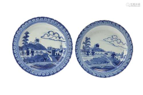 A CHINESE BLUE AND WHITE 'DESHIMA ISLAND' DISH, TOGETHER WIT...