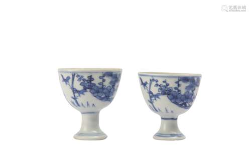 A PAIR OF SMALL CHINESE BLUE AND WHITE ‘THREE FRIENDS’ STEM ...