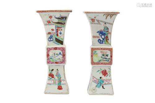 A PAIR OF CHINESE FAMILLE ROSE SQUARE-SECTION VASES, FANGGU.