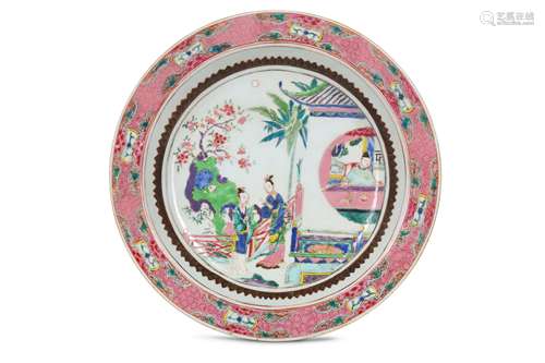 A CHINESE FAMILLE ROSE 'DREAM OF THE WESTERN CHAMBER' DISH.