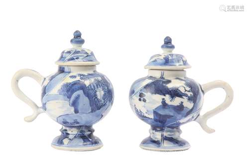 TWO CHINESE BLUE AND WHITE ‘LANDSCAPES’ MUSTARD POTS.