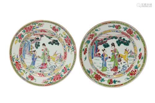 A NEAR-PAIR OF CHINESE FAMILLE ROSE 'MAGU XIANSHOU' DISHES.