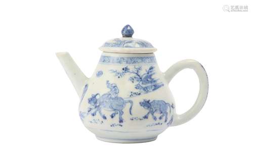 A BLUE AND WHITE ‘BOY AND BUFFALO’ TEAPOT.