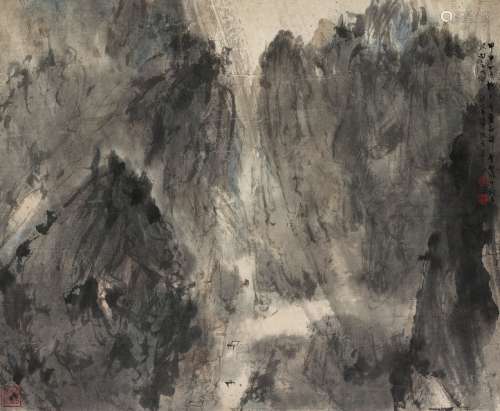 傅抱石（1904～1965） 1944年作 峡江风雨 镜心 设色纸本