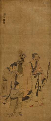 陈洪绶（1598～1652） 策杖闲赏 立轴 设色绢本