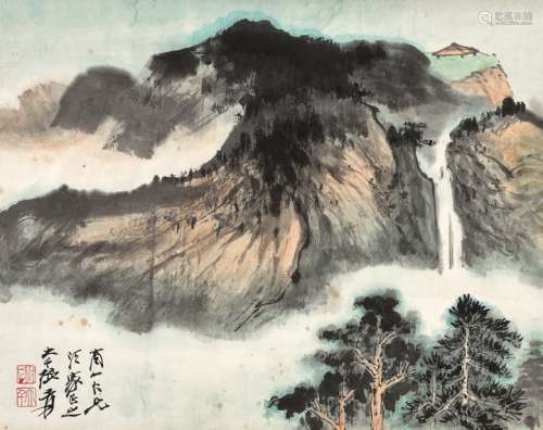 张大千（1899～1983） 云岩山瀑 立轴 设色纸本