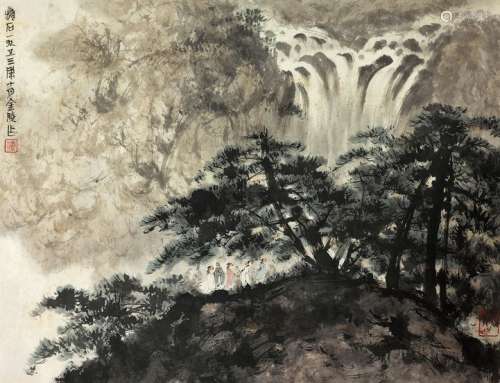傅抱石（1904～1965） 1953年作 群贤观瀑 镜心 设色纸本