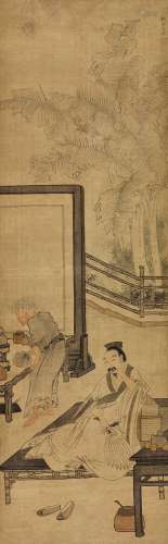 苏六朋（1812～1860） 蕉荫煮茗 立轴 设色绫本