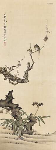 谢稚柳（1910～1997） 1939年作 梅鹊兰石图 镜心 设色绢本