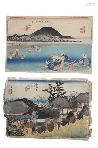 TWO WOODBLOCK PRINTS BY HIROSHIGE (1797 - 1858).