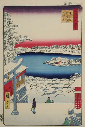 A WOODBLOCK PRINT BY HIROSHIGE (1797 - 1858).