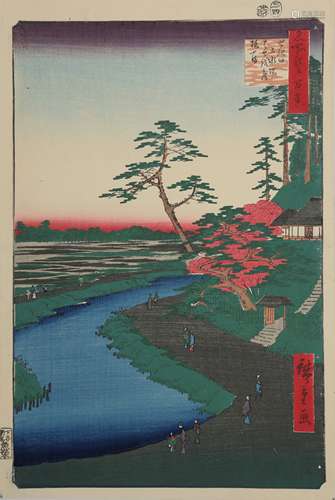 A WOODBLOCK PRINT BY HIROSHIGE (1797 - 1858).