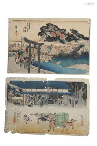 TWO WOODBLOCK PRINTS BY HIROSHIGE (1797 - 1858).