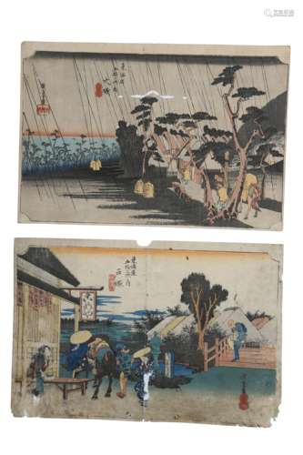 TWO WOODBLOCK PRINTS BY HIROSHIGE (1797 - 1858).