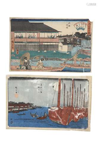 TWO WOODBLOCK PRINTS BY HIROSHIGE (1797 - 1858).