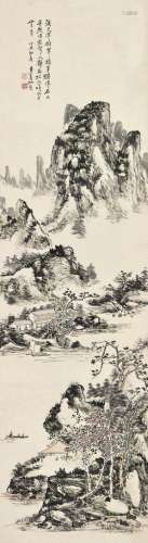 黄宾虹（1865～1955） 1937年作 石亭诗画 立轴 设色纸本