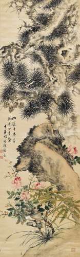 胡铁梅（1848～1899） 花开四季 立轴 设色绫本