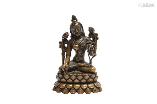 A TIBETAN BRONZE FIGURE OF WHITE TARA.