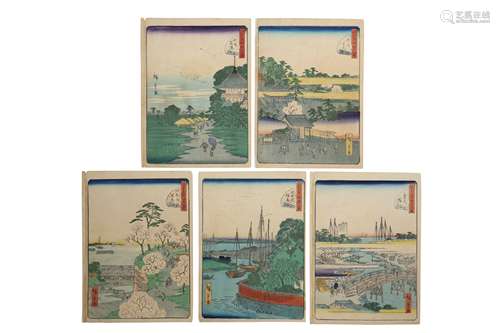 FIVE WOODBLOCK PRINTS BY HIROSHIGE II (1826 - 1869).