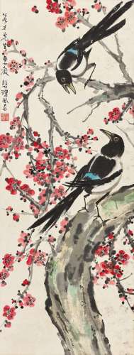 徐悲鸿（1895～1953） 1943年作 红梅双喜 立轴 设色纸本