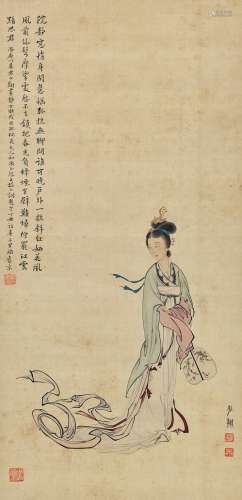 晏少翔（1914～2014） 持扇仕女 立轴 设色绢本