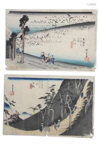 TWO WOODBLOCK PRINTS BY HIROSHIGE (1797 - 1858).