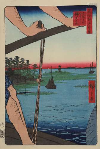 A WOODBLOCK PRINT BY HIROSHIGE (1797 - 1858).