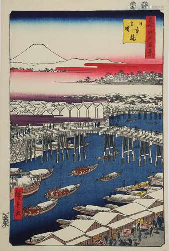 A WOODBLOCK PRINT BY HIROSHIGE (1797 - 1858).