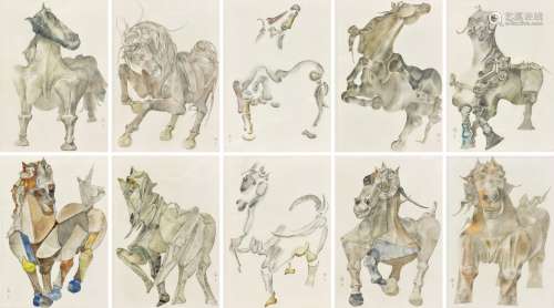 曹力（b.1954） 2001-2002年作 马系列之一 铅笔淡彩纸本