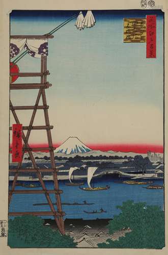 A WOODBLOCK PRINT BY HIROSHIGE (1797 - 1858).