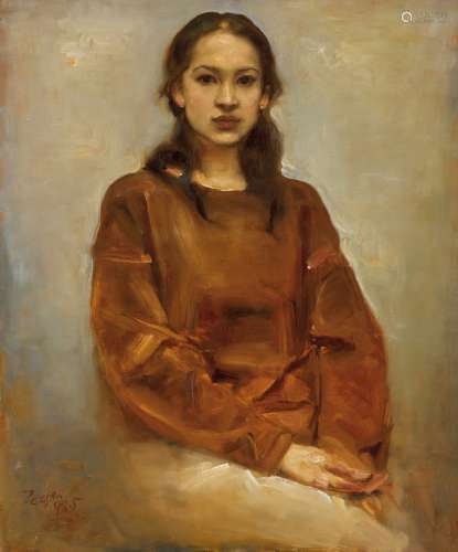 庞茂琨（b.1963） 1998年作 肖像女大学生 布面丙烯