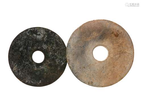 TWO CHINESE HARDSTONE DISCS, BI.