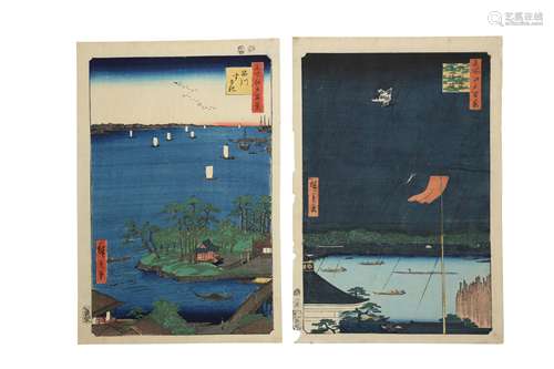 TWO WOODBLOCK PRINTS BY HIROSHIGE (1797 - 1858).