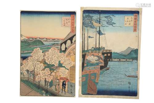 TWO WOODBLOCK PRINTS BY HIROSHIGE II (1826 - 1869).