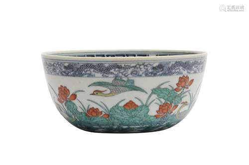 A CHINESE DOUCAI 'LOTUS POND' BOWL.