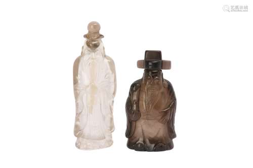 TWO CHINESE CRYSTAL FIGURATIVE SNUFF BOTTLES.