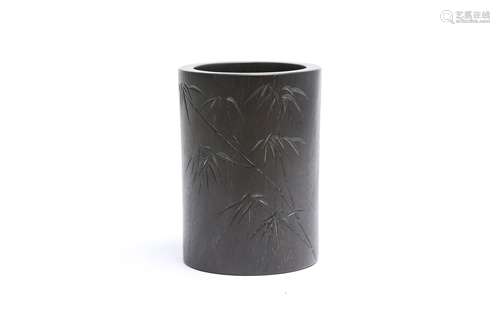 A CHIENSE ZITAN 'BAMBOO' BRUSH POT, BITONG.