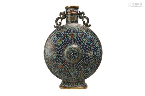 A LARGE CHINESE CLOISONNE ENAMEL 'BAJIXIANG' MOON FLASK.