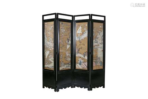 A CHINESE FOLDING SCREEN WITH FOUR KESI PANELS.