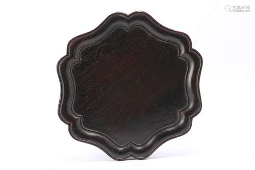 A CHINESE ZITAN HEXAGONAL LOBED TRAY.