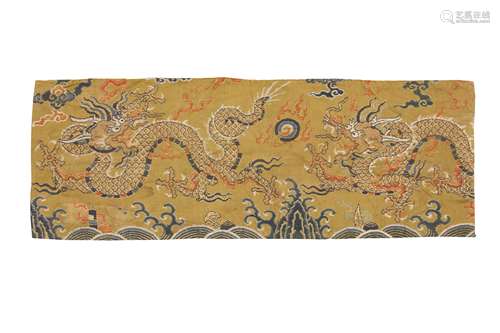 A CHINESE YELLOW-GROUND BROCADE SILK 'DRAGON' PANEL.