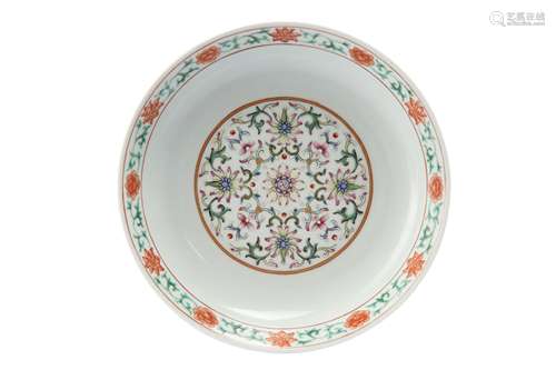 A CHINESE FAMILLE ROSE 'LOTUS' DISH.