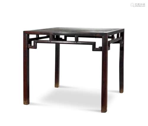 清雍正 紫檀镶软木心罗锅枨矮老方桌