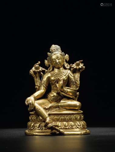 清 铜鎏金度母佛像